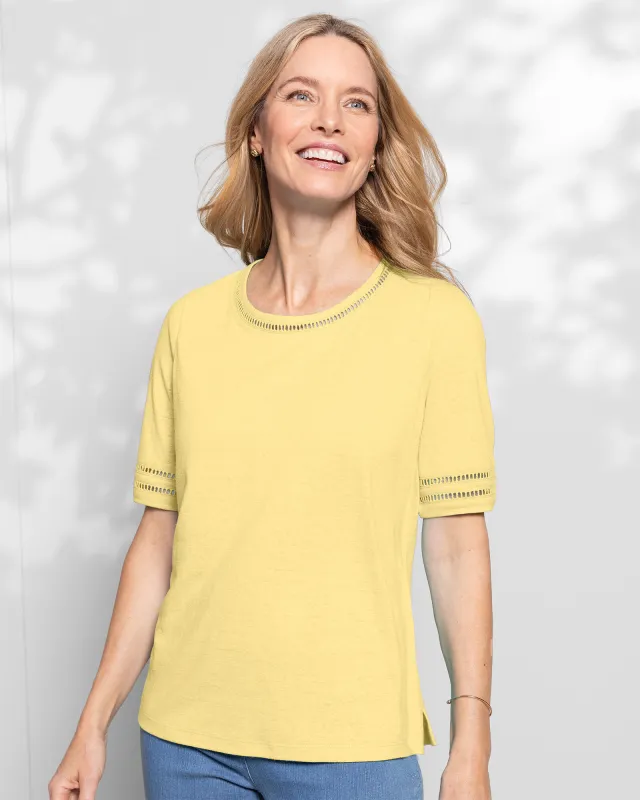 Appleseeds Women's Linen-Blend Elbow-Sleeve Tee - Yellow - PXL - Petite sold by Buff