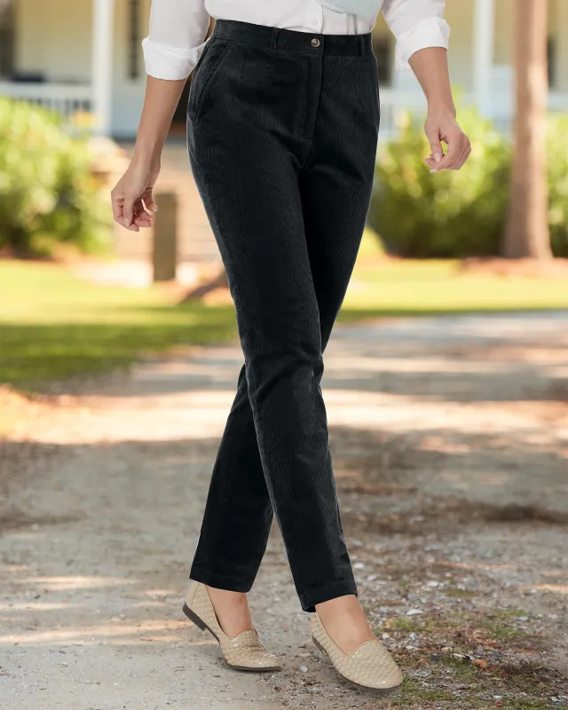 Appleseeds Women's Stretch Wide-Wale Corduroy Fly-Front Pants - Black - 12 - Misses sold by Buff
