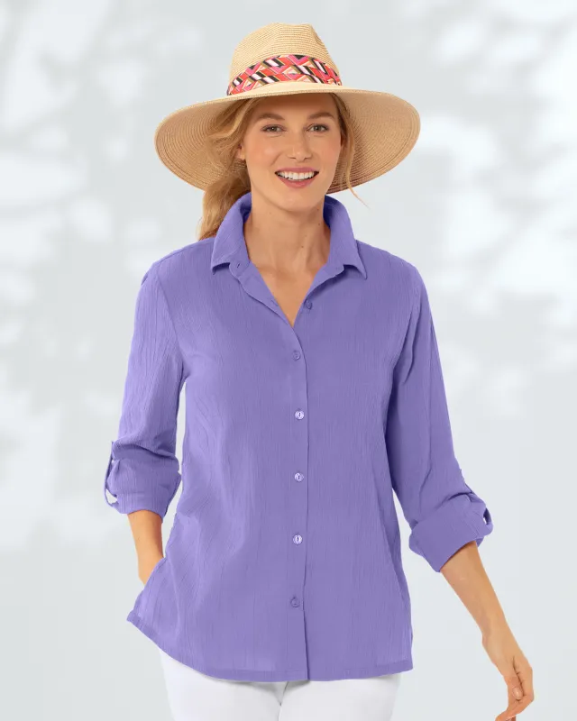 Appleseeds Women's Crinkled Cotton Solid Shirt - Purple - 1X - Womens Plus sold by Buff