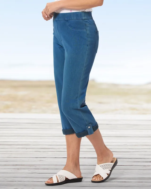 Appleseeds Women's Classic Knit Denim Capri - Denim - PXL - Petite sold by Buff