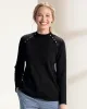 Appleseeds Women's Madison Button-Trim Mockneck - Black - PS - Petite sold by Buff