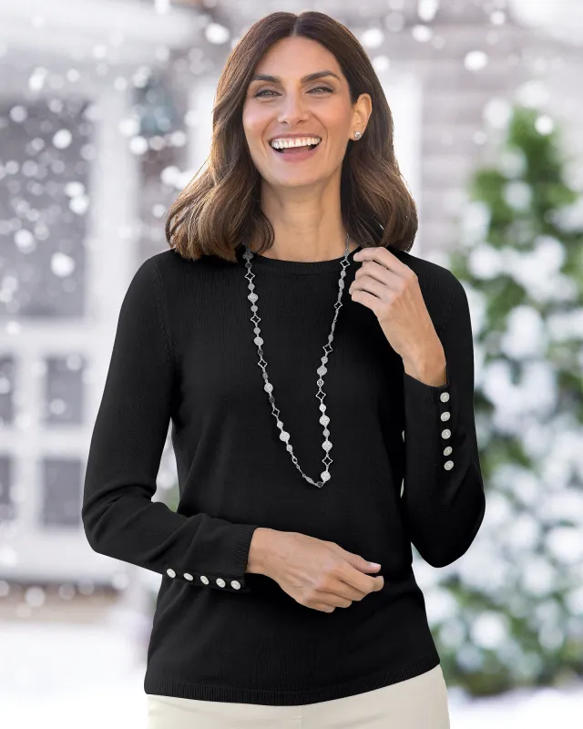 Appleseeds Women's Spindrift™ Long-Sleeve Button-Cuff Sweater - Black - PS - Petite sold by Buff