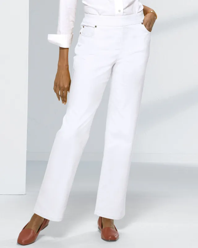 Appleseeds Women's DreamFlex Color Pull-On Relaxed Straight Leg Jeans - White - 8P - Petite sold by Buff