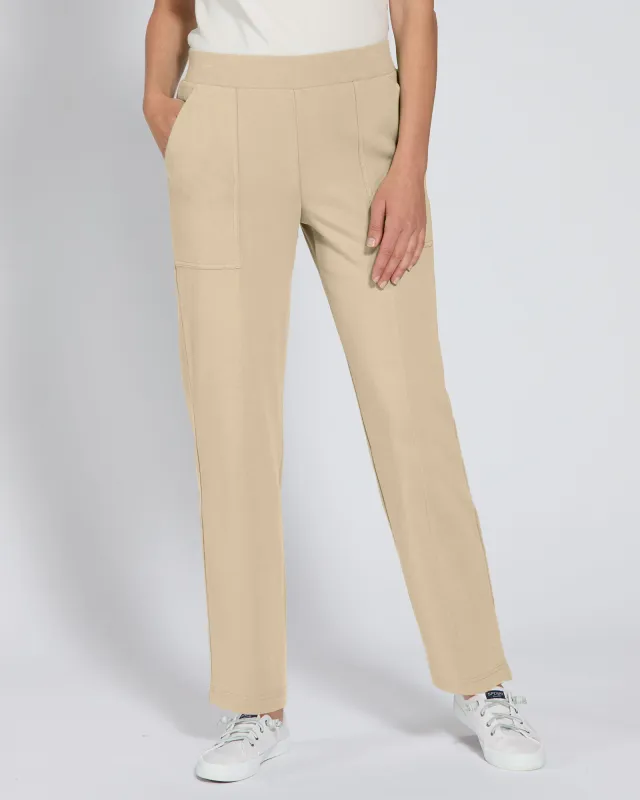 Appleseeds Women's Everyday Knits 4-Pocket Relaxed Straight-Leg Pants - Tan - S - Misses sold by Buff
