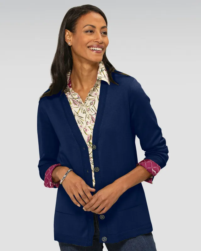 Appleseeds Women's Madison V-Neck Cardigan - Blue - PS - Petite sold by Buff