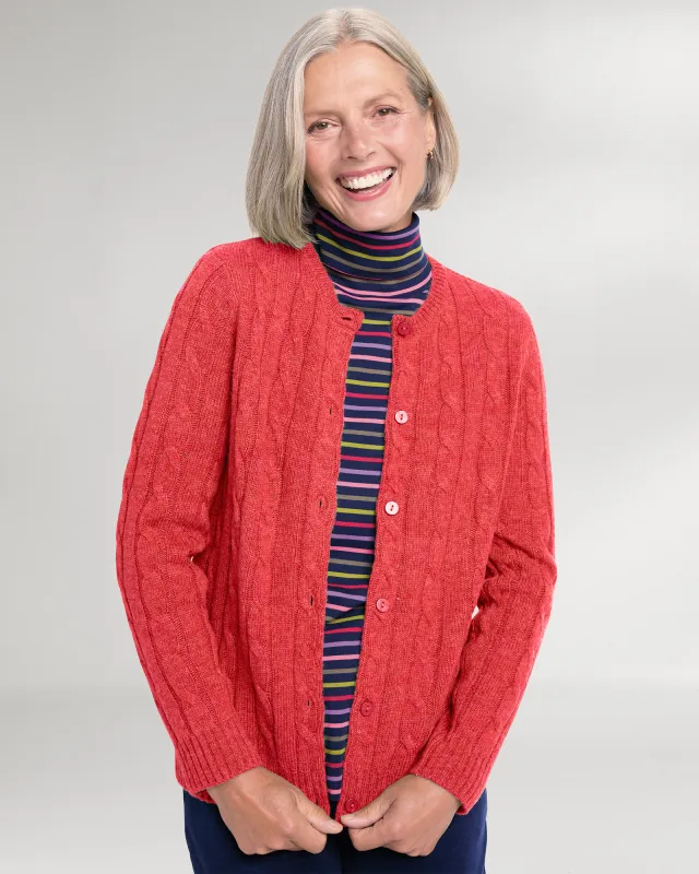 Appleseeds Women's Classic Cabled Wool Cardigan - Red - PM - Petite sold by Buff