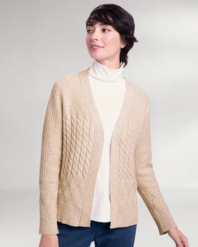 Appleseeds Women's Cozy Cotton Mixed-Stitch Open Cardigan Sweater - Tan - XL - Misses sold by Buff