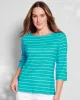 Appleseeds Women's Coastal Cotton Striped Bateau-Neck Tee - Blue - S - Misses sold by Buff