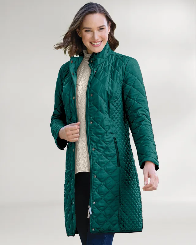 Appleseeds Women's Berkshire Diamond-Quilted Three-Quarter-Length Coat - Green - PM - Petite sold by Buff
