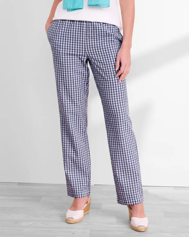 Appleseeds Women's Gingham Seersucker Pants - Blue - XL - Misses sold by Buff