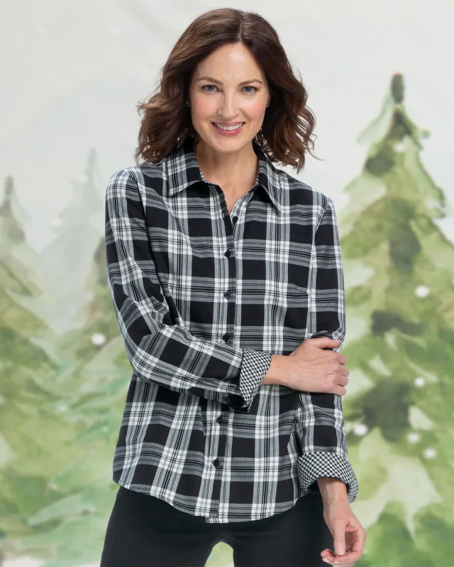 Ruffle Collar Slubby Check Shirt | Ink | Parallel