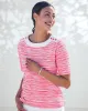 Appleseeds Women's Prima™ Cotton Brushstroke Stripe Button-Trim Bateau Tee - Purple - PM - Petite sold by Buff