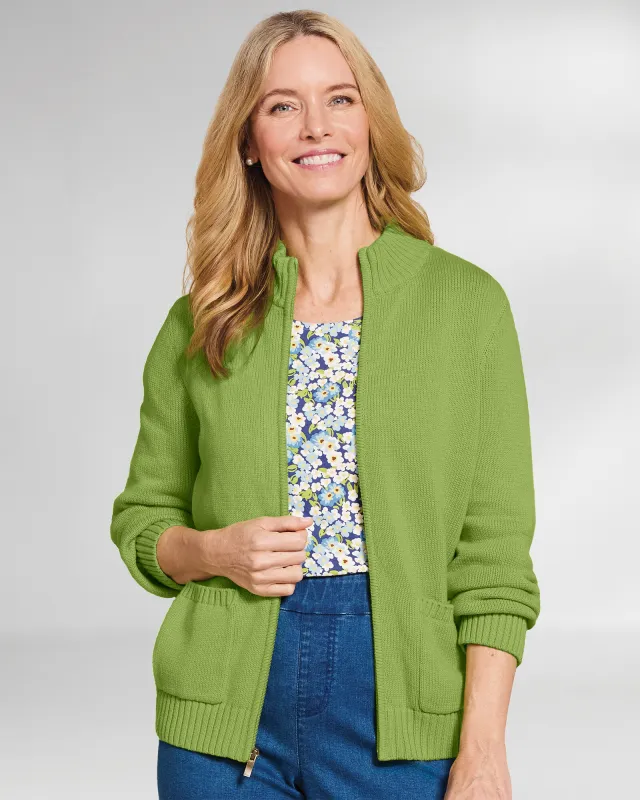 Appleseeds Women's Bayside Cotton Zip-Front Cardigan - Green - PL - Petite sold by Buff
