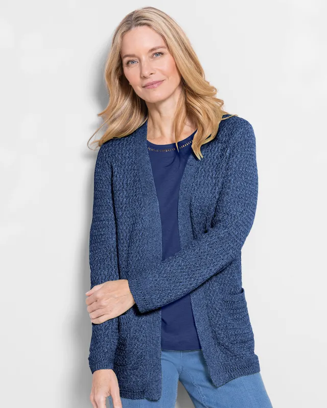 Appleseeds Women's Linen/Cotton Basketweave Cardigan - Multi - M - Misses sold by Buff