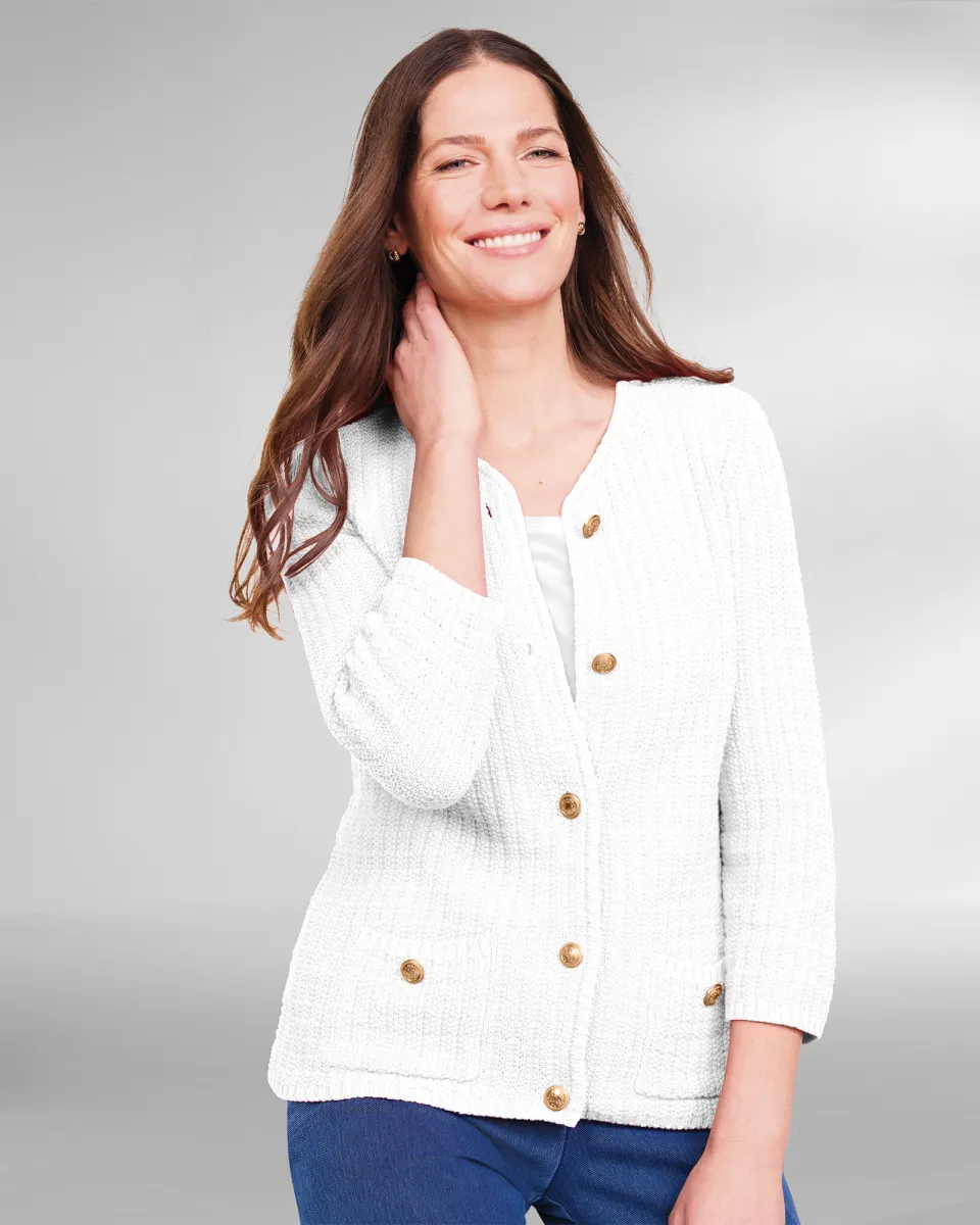 Appleseeds Women's Bayside Cotton Gold-Button Cardigan - White - PXL - Petite sold by Buff