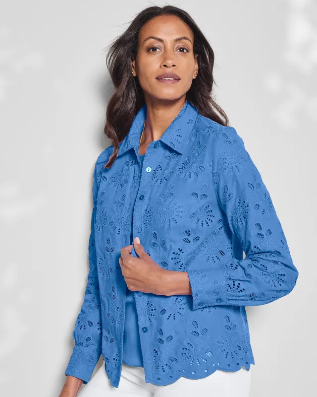 Appleseeds Women's Updated Eyelet Shirt - Blue - XL - Misses sold by Buff
