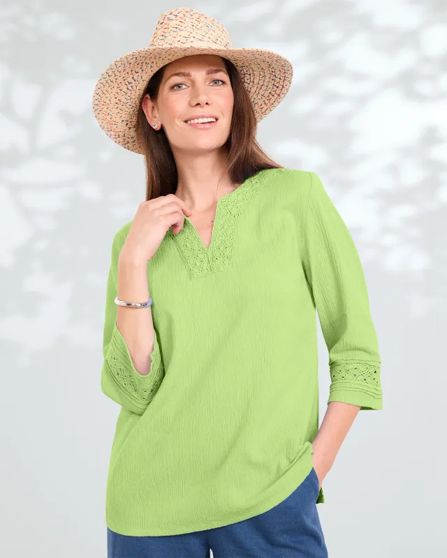 Appleseeds Women's Easy Breezy Lace-Trim Tunic - Green - S - Misses sold by Buff