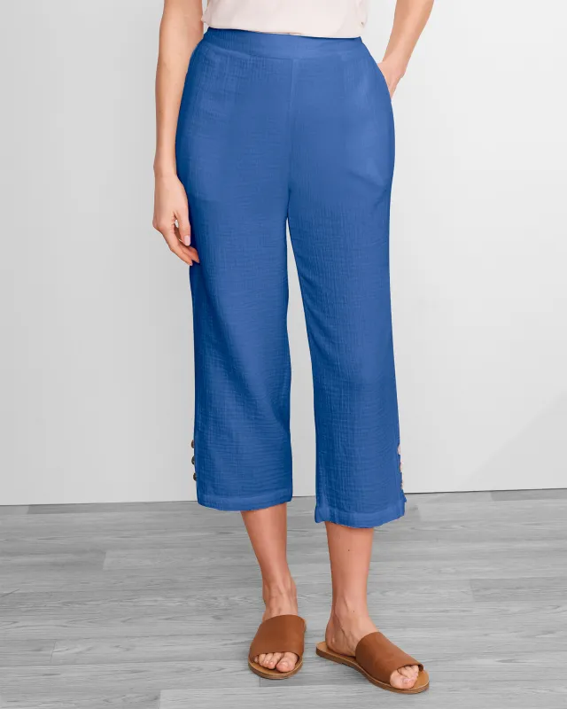 Appleseeds Women's Nantucket Textured-Cotton Capris - Blue - PS - Petite sold by Buff