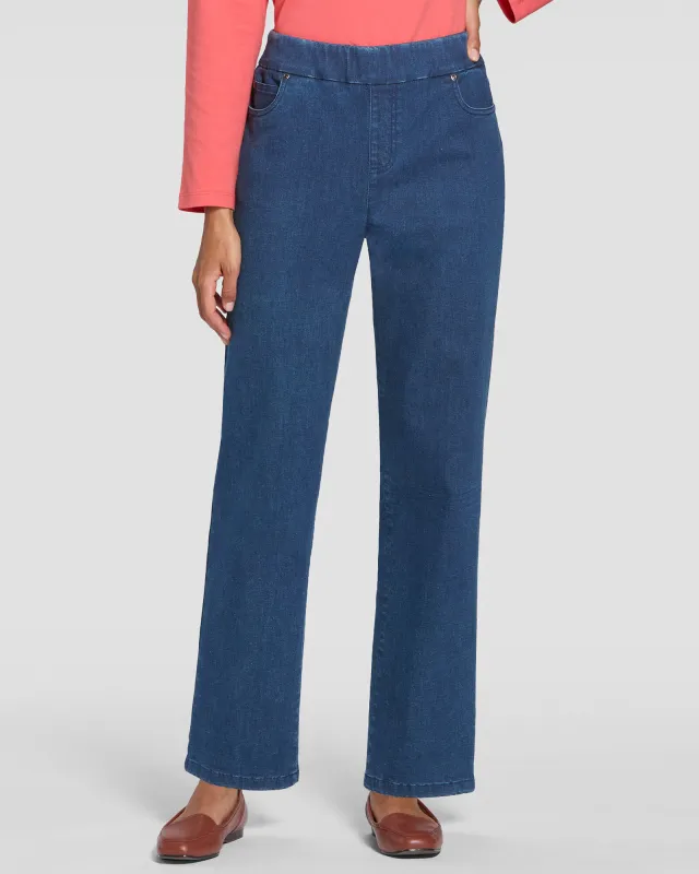 Appleseeds Women's DreamFlex Denim Easy Pull-On Relaxed Straight Leg Jeans - Denim - 8P - Petite sold by Buff