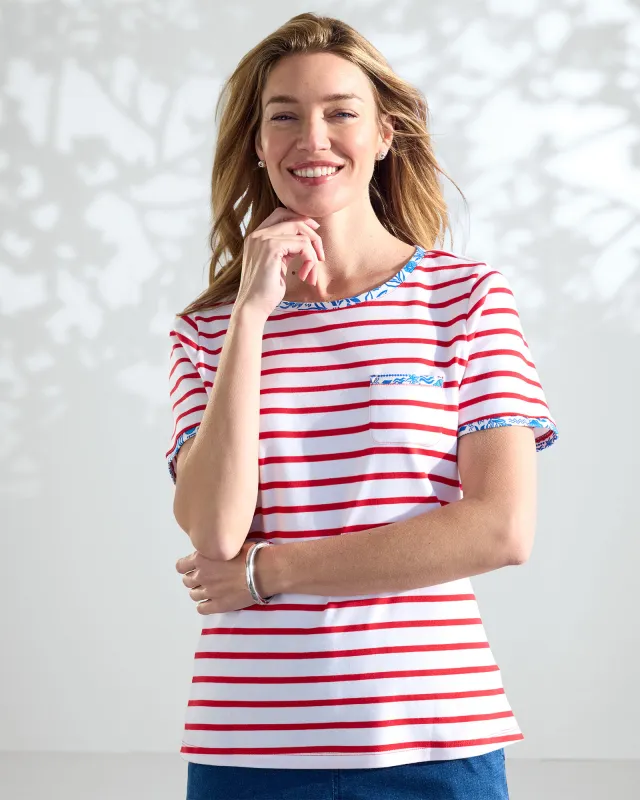 Appleseeds Women's Essential Cotton Striped Pocket Tee - Multi - PL - Petite sold by Buff