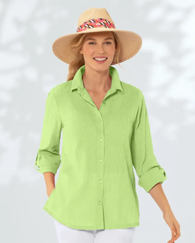 Appleseeds Women's Crinkled Cotton Solid Shirt - Green - XL - Misses sold by Buff