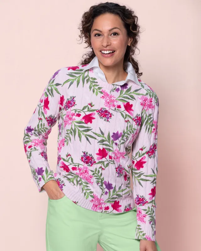 Appleseeds Women's Bayside Cotton Cable Floral Print Sweater - Multi - S - Misses sold by Buff