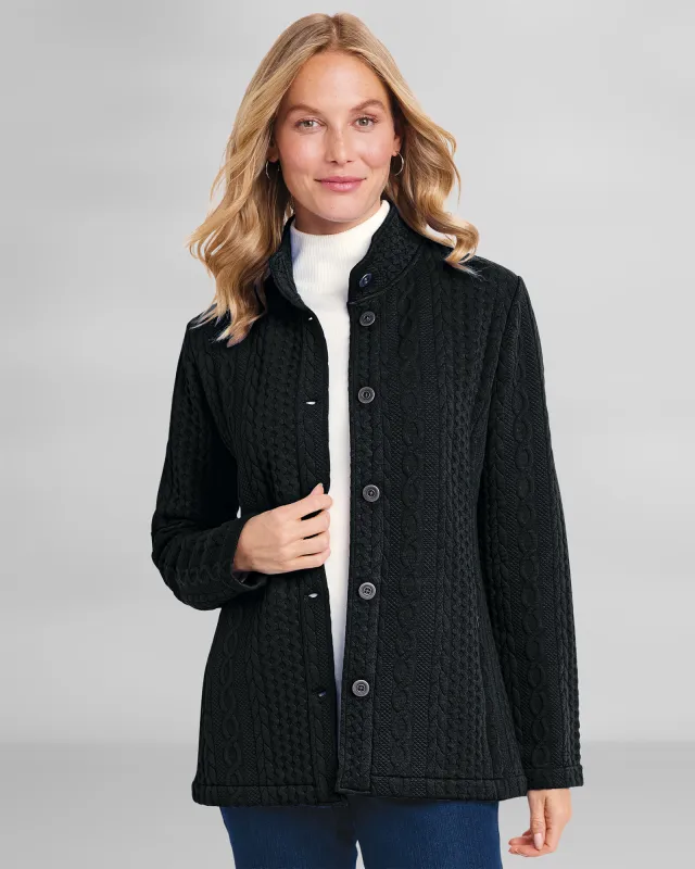 Appleseeds Women's Cambridge Cabled Knit Jacket - Black - PS - Petite sold by Buff