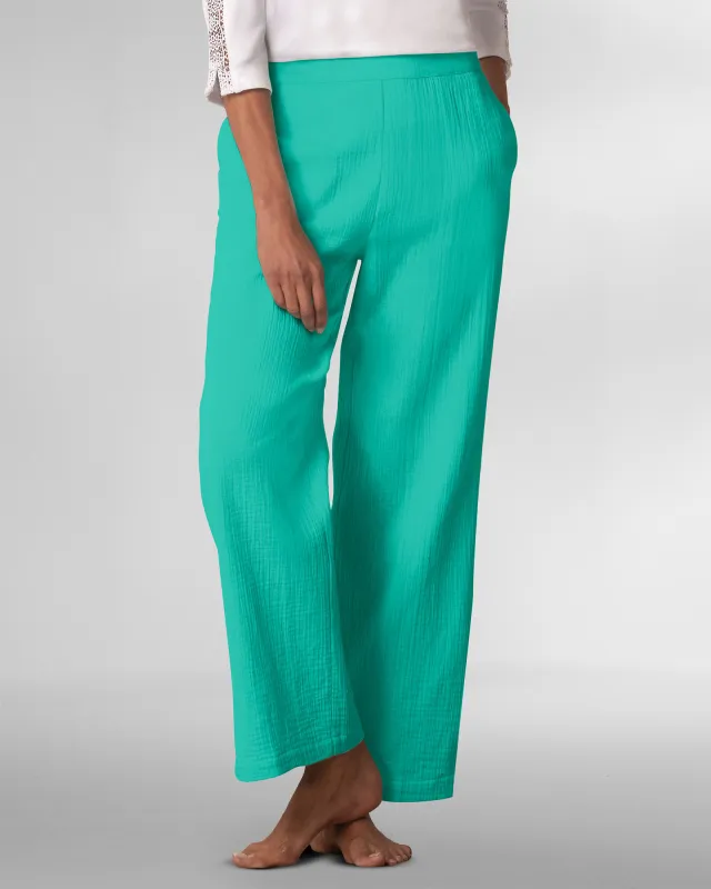 Appleseeds Women's Nantucket Textured-Cotton Pants - Blue - 1X - Womens Plus sold by Buff