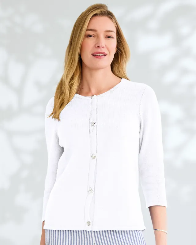 Appleseeds Women's Bayside Cotton Seaside-Buttons Cardigan - White - S - Misses sold by Buff