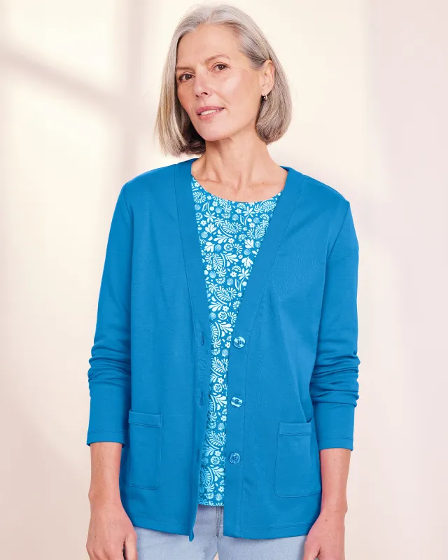 Appleseeds Women's Kate Everyday Knit Cardigan - Blue - PS - Petite sold by Buff