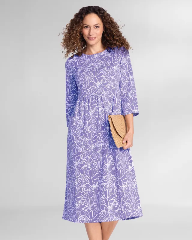Appleseeds Women's Boardwalk Knit Sketched-Floral Weekend Dress - Purple - PS - Petite sold by Buff