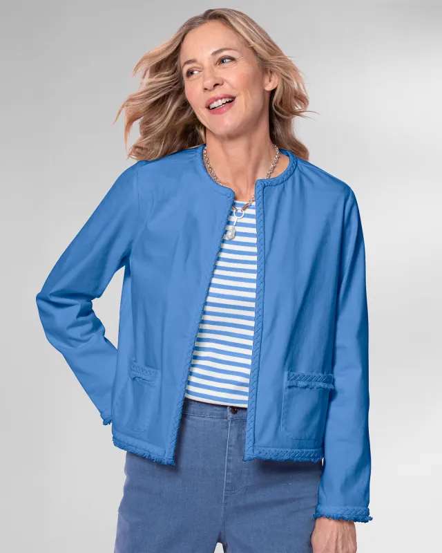 Appleseeds Women's DreamFlex Color Braid-Trim Jacket - Blue - PL - Petite sold by Buff