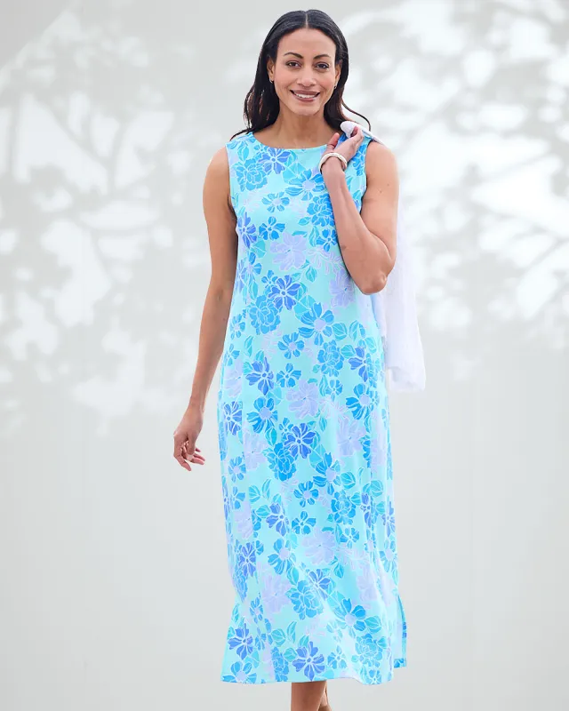 Appleseeds Women's Boardwalk Knit Floral Print Sleeveless Dress  - Blue - 3X - Womens Plus sold by Buff