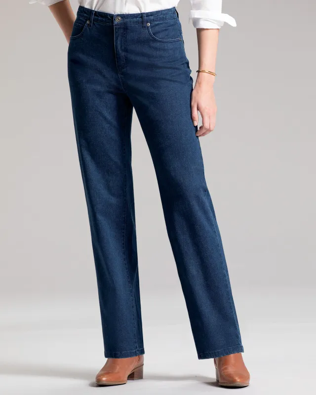 Appleseeds Women's DreamFlex Comfort-Waist Relaxed Straight Leg Jeans - Denim - 16P - Petite sold by Buff