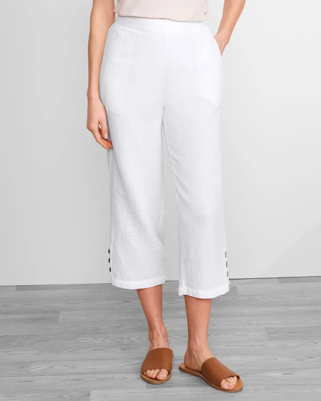 Appleseeds Women's Nantucket Textured-Cotton Capris - White - PS - Petite sold by Buff