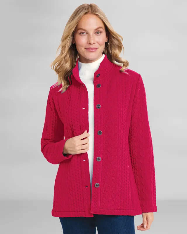 Appleseeds Women's Cambridge Cabled Knit Jacket - Red - 2X - Womens Plus sold by Buff