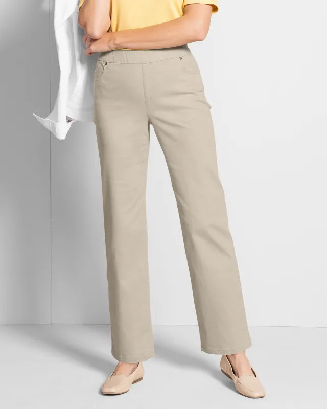 Appleseeds Women's DreamFlex Color Pull-On Relaxed Straight Leg Jeans - Tan - 14 - Misses sold by Buff