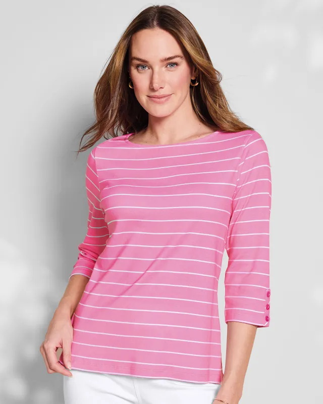 Appleseeds Women's Coastal Cotton Striped Bateau-Neck Tee - Multi - 1X - Womens Plus sold by Buff