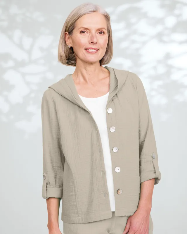 Appleseeds Women's Nantucket Textured-Cotton Hooded Jacket - Tan - PS - Petite sold by Buff