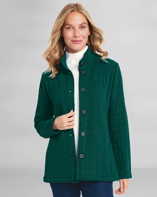 Appleseeds Women's Cambridge Cabled Knit Jacket - Green - S - Misses sold by Buff