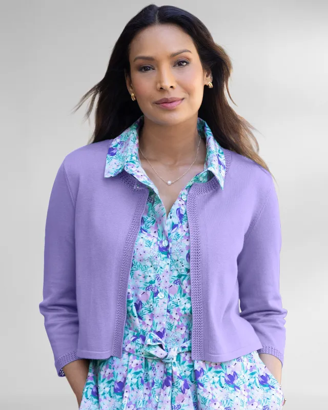 Appleseeds Women's Madison Crochet-Trim Shrug - Purple - PXL - Petite sold by Buff