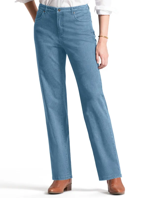 Appleseeds Women's DreamFlex Comfort-Waist Relaxed Straight Leg Jeans - Blue - 4PS - Petite Short sold by Buff