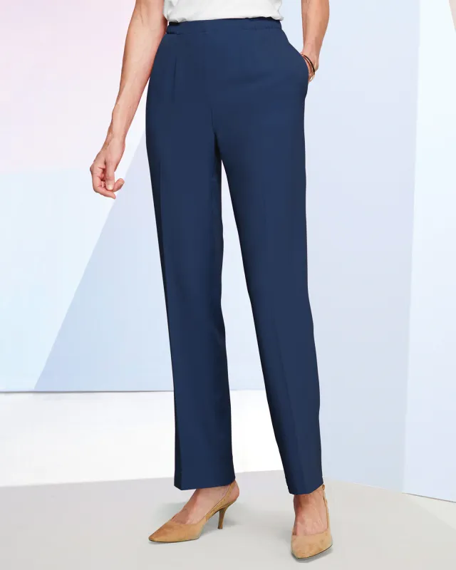 Appleseeds Women's Look-of-Linen Straight Leg Pull-On Pants - Blue - M - Misses sold by Buff