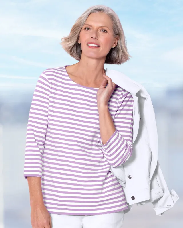 Appleseeds Women's Essential Cotton Striped Three-Quarter-Sleeve Tee - Multi - 2X - Womens Plus sold by Buff
