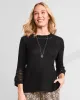 Appleseeds Women's Linen/Cotton Crochet-Trim Pullover  - Black - PL - Petite sold by Buff