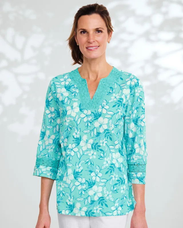 Appleseeds Women's Easy Breezy Floral Print Tunic  - Blue - PS - Petite sold by Buff