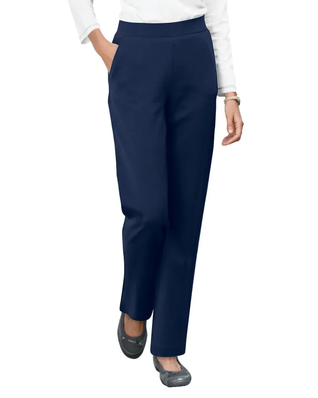 Appleseeds Women's Everyday Knit Straight-Leg Pants - Blue - PS - Petite sold by Buff