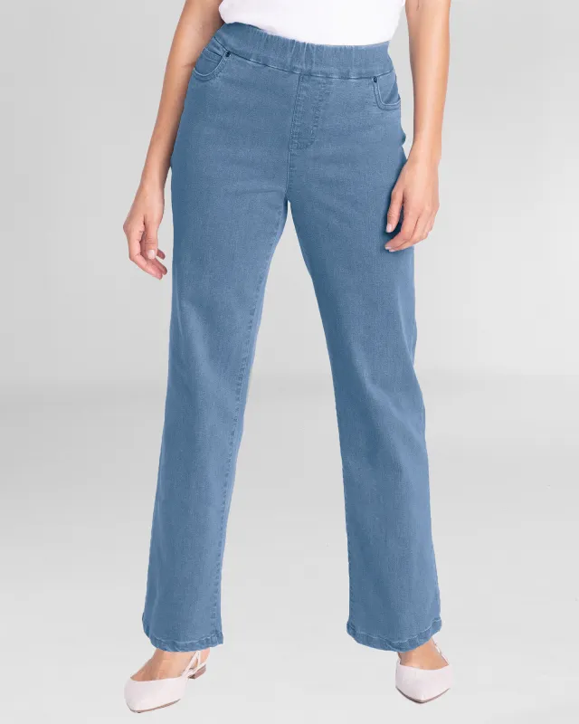 Appleseeds Women's DreamFlex Denim Easy Pull-On Relaxed Straight Leg Jeans - Blue - 6 - Misses sold by Buff