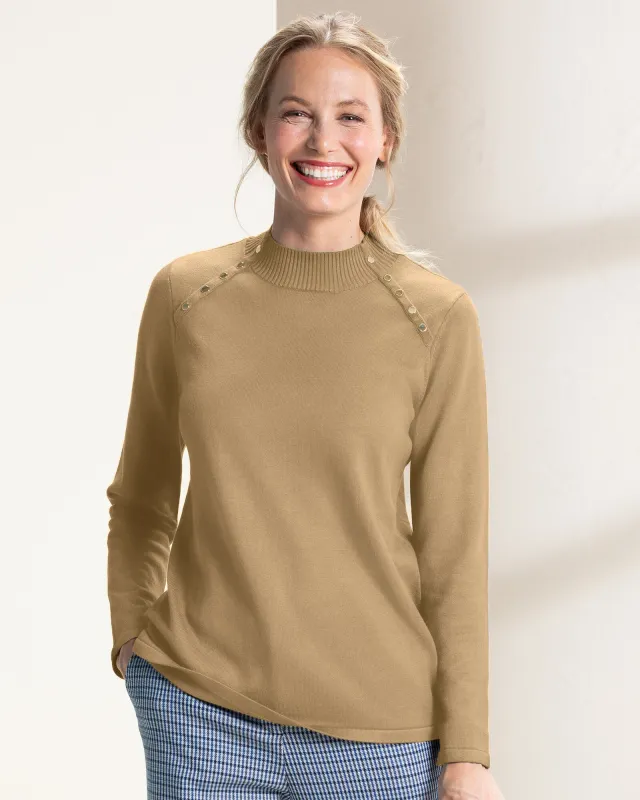 Appleseeds Women's Madison Button-Trim Mockneck - Brown - 1X - Womens Plus sold by Buff