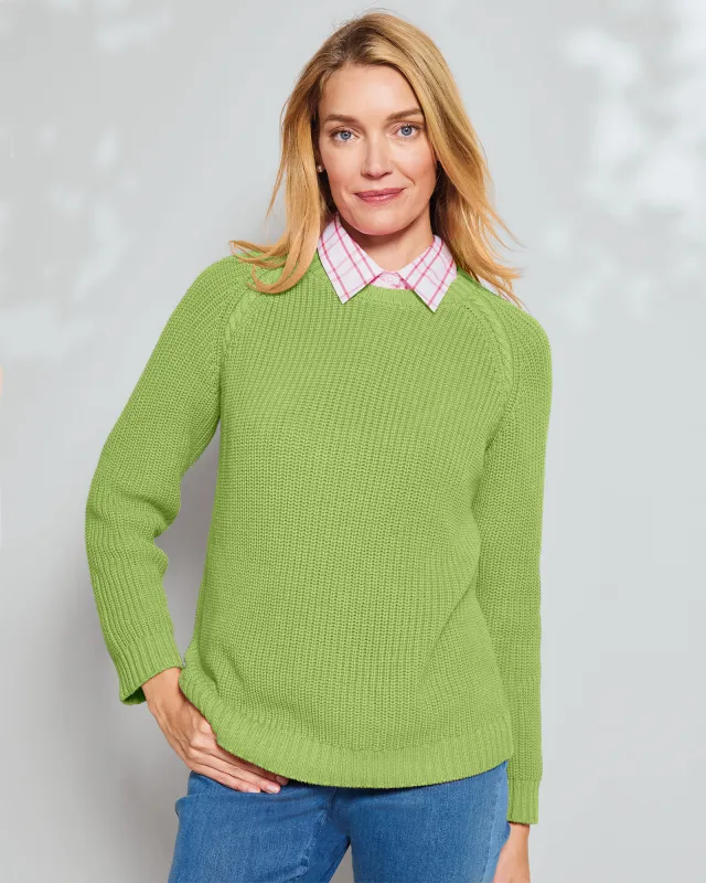 Appleseeds Women's Bayside Cotton Shaker-Stitch Pullover - Green - PS - Petite sold by Buff